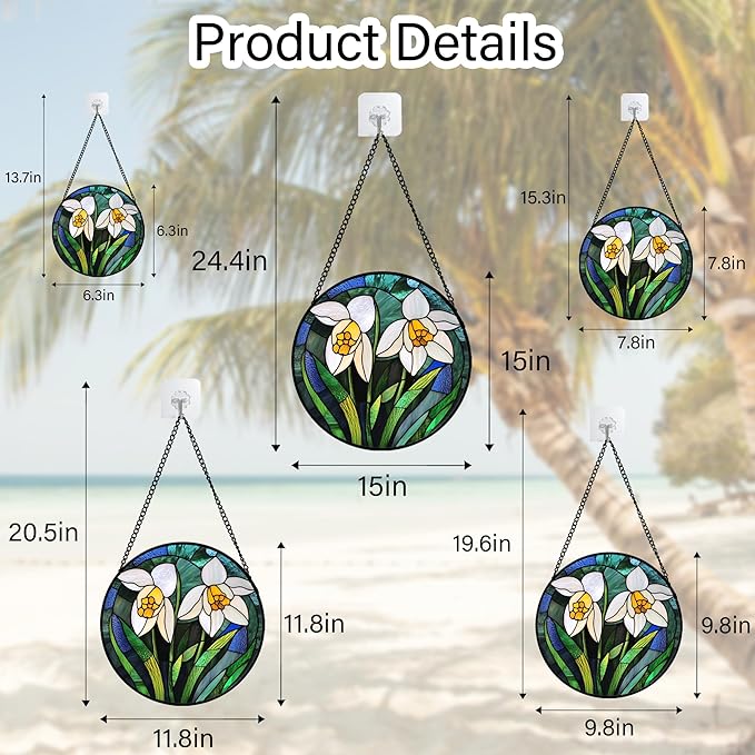 Stained Glass Window Hanging - White Snowdrops Birth Flowers Suncatcher for Doors Garden Patio Sun Catchers Decor Christmas Mother's Day Birthday Gifts for Women Men Mom Nana Friend 15 in