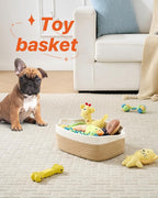 KALLAX Small Woven Basket, 12 x 8 x 4.5 Inches, Small Storage Baskets for Organizing, Gift Baskets Empty, Cute Rope Shelf Closet Storage Bins for Shelves, Dog Toy Basket, White & Brown