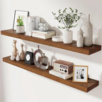 fuqing Rustic Floating Shelves, 48 Inch Floating Shelf Set of 2, Solid Wood Wall Mounted Shelves Dark Wood Shelves for Bedroom Bathroom Living Room - Dark Walnut