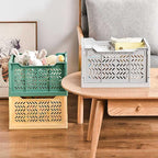 Domiella 2-Pack Crates for Storage, Storage Crates Plastic Stackable, Foldable Crate for Office Home Kitchen Bedroom Bathroom (Tall, Green)