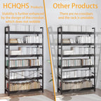 HCHQHS Bookshelf, Adjustable Industrial Bookcase, Vertical Tall Book Shelf, Wood and Black Metal Open Bookshelves for Home Office, Living Room, Bedroom (Black, 6-Tier (31" W x 70" H))