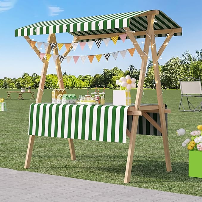 Outdoor Vendor Cart, Portable Cart with Canopy, Movable Stall Display Stand, Foldable Vending Stand Kiosk Display Trolley with Canopy, for Market, Street Food, Events(Green 3,120cm/47.2in)