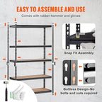 VEVOR Storage Shelving Unit, 5-Tier Adjustable Storage Shelves, 48" L x 24" W x 72" H Heavy Duty Garage Storage Shelves, Metal Shelves for Kitchen Pantry Basement Bathroom Laundry