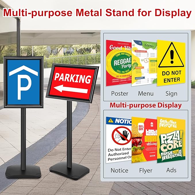 Heavy Duty Sign Holder Stand 11x17 Inch - Pedestal Floor Standing Sign Holder with Weighted Base - Vertical & Horizontal Poster/Menu Stand for Indoor/Outdoor Business Store Advertising, Black