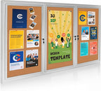 Lockable Outdoor Enclosed Bulletin Board, Weatherproof Cork Noticeboard with Locking Door, Wall-Mounted Aluminum Silver Framed Display Case for Messages,70x36 Inch