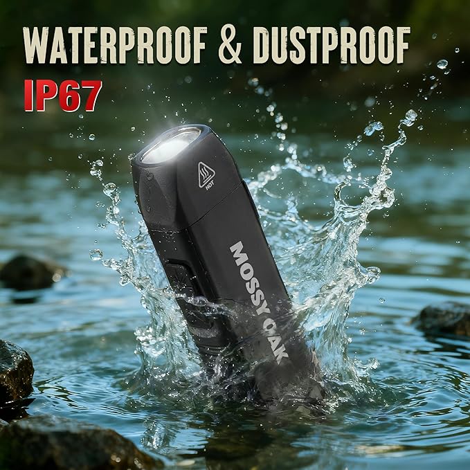 Mossy Oak Rechargeable Flat Flashlight, 1200LM Pocket Work Light with Red Light Beam, Magnetic Base & Clip, Slim 5-Mode LED Flashlight for EDC, Outdoor & Home Use - Idea Christmas Gift for Men