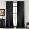 Black Blackout Curtains 96 Inches Long 2 Panel Set, Sun Blocking Curtains for Bedroom Modern Black Window Linen Drapes Thermal Insulated Pleated with Heading Tape Pin Hooks (W50 xL96)