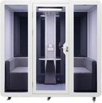 Office Pod, Sound Pod, Large Space SoundProof Office Pod for 8 People, Sound Booth Mobile Roller, LED Lighting, Centrifugal Fans and AC USB Ports X Large for 8 Persons White/Smoked Glass