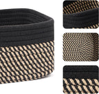 Small Storage Baskets for Organizing | Closet Organizer Bins | Shelf Toy Basket | Woven Rope Baskets | Cube Decorative Box | Shallow Basket | 11.5x7.5x4.7” | 3 Packs Black Brown
