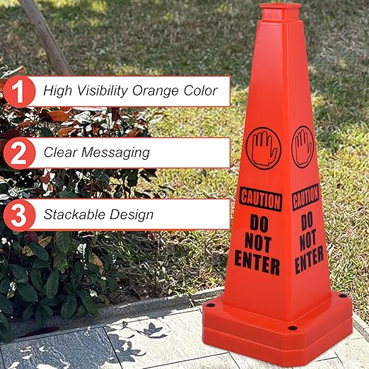 OrangeStar 6-Pack 28" Do Not Enter Cones, Large 4-Sided No Entry Message Safety Cones with Heavy Rubber Base for Indoor Outdoor Use, Traffic Control, Security, Warehouse Safety