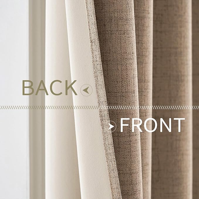 MIULEE 100% Blackout Linen Textured Curtains for Bedroom Solid Thermal Insulated Copper Brown Grommet Room Darkening Curtains & Drapes Luxury Decor for Living Room Nursery 52 x 120 Inch (2 Panels)