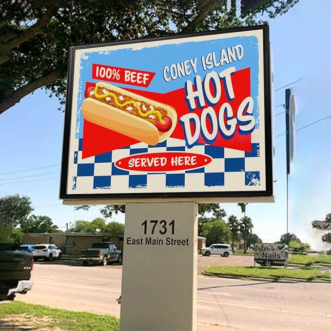 P6 40x40 Inch Commercial Outdoor LED Display Screen High Brightness Commercial Digital Sign IP45 Weatherproof for Advertising, Stores, Restaurants HD Video/Image Scrolling Billboard