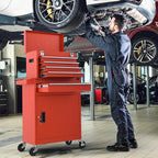 5-Drawers Red Tool Chest, 2-in-1 Mechanic Rolling Tool Box Removable Lockable Tool Storage Cabinet, Metal Tool Cart with Drawers and Wheels for Garage, Workshop