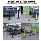 BESEA 4 Pack 36" Yellow Crowd Control Barriers with 10FT Retractable Belt, Heavy Duty Rectangle Base Stanchions for Queue Management, Event, Hotel, and Airport Use