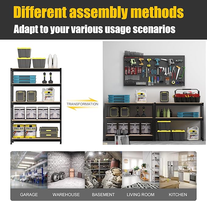 PrimeZone 2 Pack Heavy Duty Adjustable 5 Tier Garage Storage Shelves - 47" W x 18" D x 71" H, Metal Utility Rack Shelf Unit for Warehouse, Pantry, Closet, Kitchen, Black