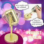 10 Pack Retro Microphone Props Fake Microphone Model with Stand Classic Vintage Plastic Antique Mic Table Decor for Halloween Party Decoration Rock Hip Hop Music Prop Pretend Play (Golden)