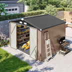 10x8 FT Outdoor Metal Storage Shed with Floor & Lockable Double Doors, Heavy-Duty Galvanized Steel Outdoor Shed for Bike, Tool, Generator Storage in Backyard, Patio (10’x8’, Floor)