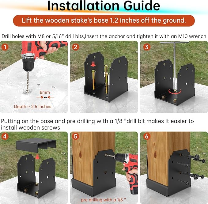 4x4 Post Base - Heavy Duty 10,000 LB Capacity Post Anchor for Concrete, Powder Coated Pergola & Deck Post Bracket with Hidden Fasteners (4PCS)