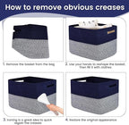 Shelf Woven Storage Basket, 15 x 10 x 9” Closet Rope Baskets For Organizing, Square Bins with Handles, Grey+Blue