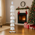 TONGMO 7-Tier Greeting Card Display Rack: 28-Pocket Rotating Countertop Stand for Postcards, Brochures, and Greeting Cards (White, 68.9”H)