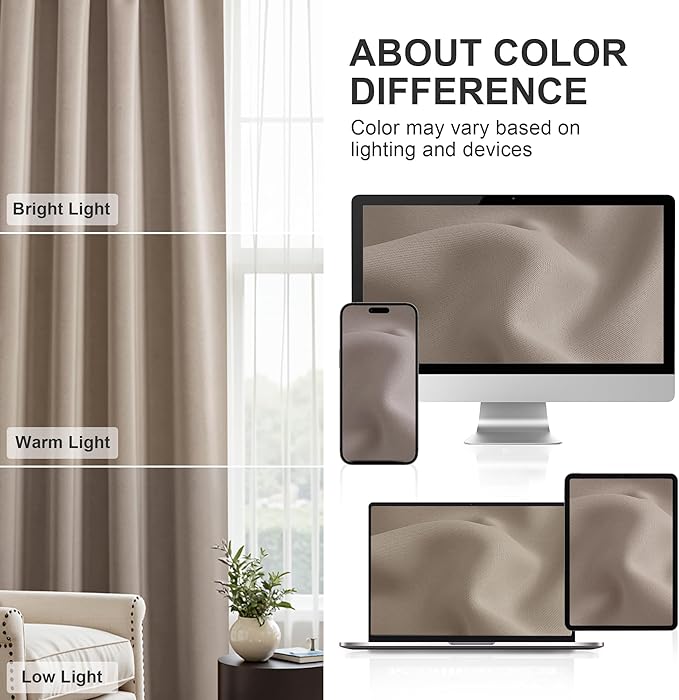 PONY DANCE Window Treatment Thermal Insulated Rod Pocket Blackout Curtains/Drapes for Bedroom(Light Taupe,Set of 2 Panels,42 by 54 Inch Length)