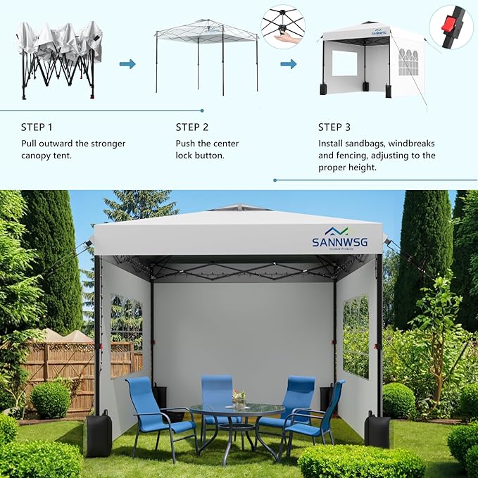 12X12 Pop Up Canopy Tent with 3 Sidewalls,Easy Up Canopy,Commercial Instant Shelter,Heavy Duty One Person Set Up Event Tent,White