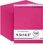 Hot Pink 9.5x14.5 Inch Poly Bubble Mailers #4 | Self Seal Large Padded Envelopes | Air Cushioned Bubble Mailer | Usable Size 9.5x13 Inch | Waterproof Lightweight Mailing Shipping Bags | 100 Pack Bulk