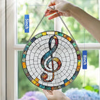 Stained Glass Window Hanging, Pauyadu 8 Inch Musical Stained Glass Suncatcher, Window Decor, Musician Home Decor, Musician Gift, Music Teacher Gifts, Music Accessory, Singer Gift