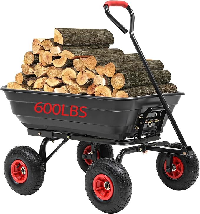 Garden Carts-600lbs Wagon Wheelbarrows with 4 Anti-Slip Tires & Quick-Release Dumping,Heavy Duty Utility Garden Dump Cart for Yard,Landscape and Christmas Hauling