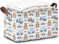 32L Large Storage Bins with Handles, Basket Organizer for Shelves, Closet, Books, Laundry & Home Decor (Cute Bear Car)