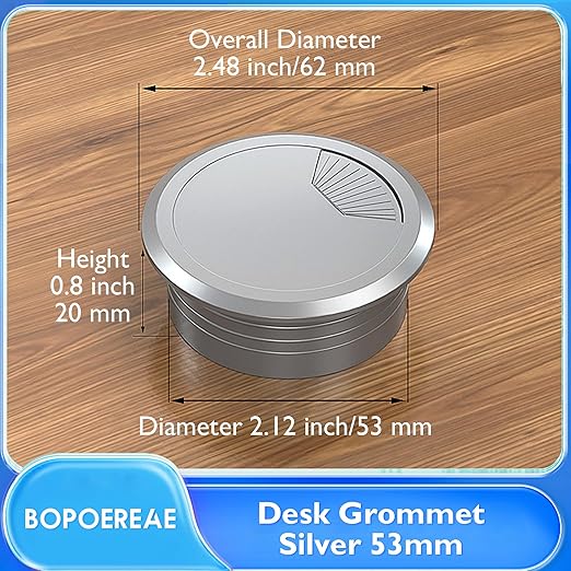 Desk Grommet 2-1/16" (53 mm), Desk Cord Hole Cover, Cable Grommet ABS Plastic, Desk Hole Grommet for Office and Home Table Cable, Detachable Adjustable Cable Cord Organizer (Silvery4 Pcs)