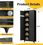 90”Kitchen Pantry Cabinet,Metal Storage Cabinets with Doors and 4 Adjustable Shelves,Black Kitchen Cabinet with 2 Gold Handles,Tall Cabinet for Livingroom, Bathroom