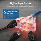 SURAIELEC 12 Gauge Extension Cord Reel, 60 FT Retractable Extension Cord, 12 AWG/3C SJTOW Heavy Duty Power Cord, 13 AMP Circuit Breaker, Lighted Triple Tap, Ceiling or Wall Mount, ETL Listed, Blue