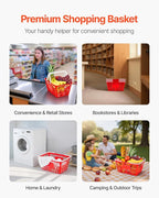 VEVOR Shopping Baskets, 4 PCS, 21L Stackable PE Plastic Grocery Baskets with Handles, Dense Mesh Structure, Holds up to 20 lbs, Portable for Grocery, Retail, Stores, Supermarket, Home Use, Red