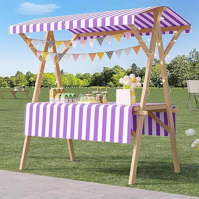 Outdoor Vendor Cart, Portable Cart with Canopy, Movable Stall Display Stand, Foldable Vending Stand Kiosk Display Trolley with Canopy, for Market, Street Food, Events(Purple,150cm/59in)