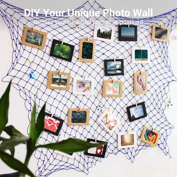 2 Pack Fish Net Decorations, 80x40 Inch Navy Blue Fishing Net Decor for Under The Sea Hawaiian Beach Theme Party, 3mm Thick Natural Cotton Versatile Nautical Netting for Party Wall Table Ceiling Decor
