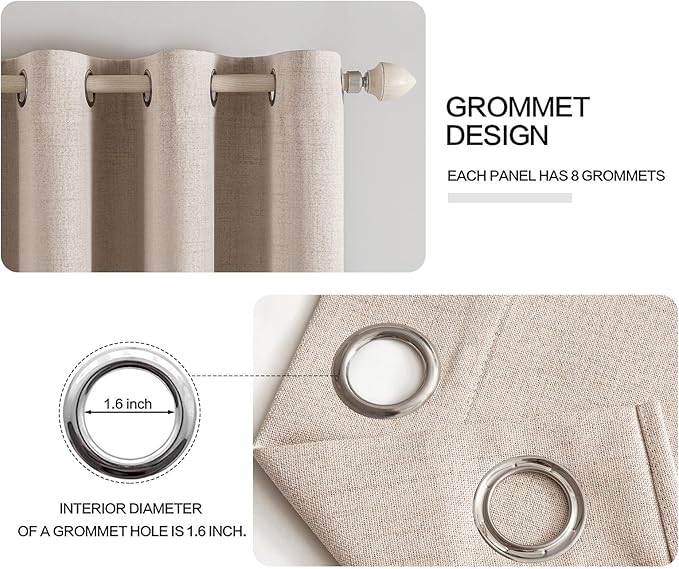 MIULEE 100% Blackout Linen Textured Curtains for Bedroom 102 Inches Extra Long Thermal Insulated Natural Beige Grommet Room Darkening Curtains & Drapes Luxury for Living Room Nursery (2 Panels)