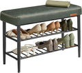 VASAGLE EKHO Collection - Shoe Rack Bench, Storage Bench for Entryway, Synthetic Leather with Stitching, Mid-Century Modern, Loads 300 lb, 11.8 x 31.5 x 19.7 Inches, Forest Green ULSB054C01