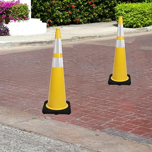 4 Pack 36 Inch Yellow PVC Safety Cones with Black Base, Extra Tall Traffic Cones for Road Construction, Garage Entrance, Outdoor Events (4, Yellow, 36 Inch)