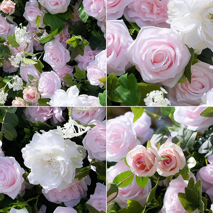 Artificial Luxury‌ Flower Wall Backdrop, Gorgeous 3D Silk Floral Backdrop for Wedding, Baby Shower, Party and Home Decor, Quick Assembly/Storage, Eco ＆ Pet Friendly, 2 pcs, Each Panel 2 * 8 ft.