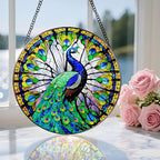 8 Inch Stained Glass Suncatcher Ornament, DOUHASU Peacock Sun Catchers Indoor Window, Stained Glass Window Hanging, Home Decor, Peacock Lovers for Mom, Grandma, Friend, Bestie, Couple