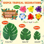 126Pcs Luau Party Decorations Supplies Tropical Palm Leaves Hibiscus Flowers Simulation Artificial Leaf for Hawaiian Luau Safari Parties Jungle Beach Theme BBQ Birthday Party Decorations Table Décor