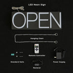 HiNeon Pink Neon Open Sign 20inx7in LED Open Sign w/Remote Controller, Electric Light Up Open Sign for Business Store, w/Hanging Chain for Shop Windows, Direct Plug-In w/ 12V Power Adapter