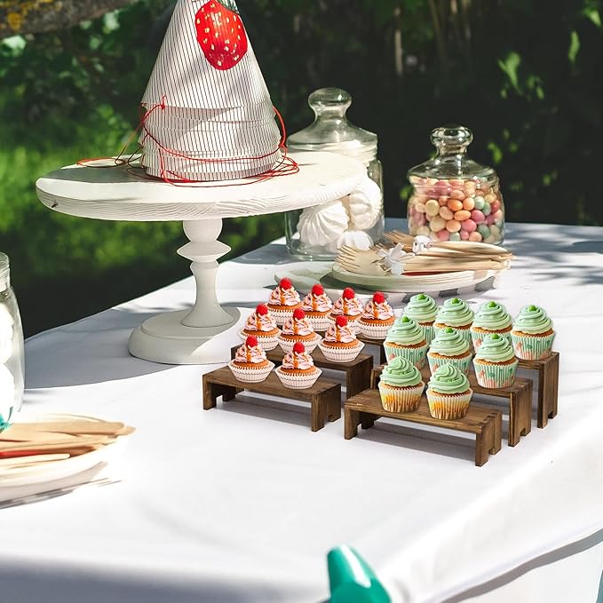 Display Riser Wood Risers Cupcake Stand 3 Tier Racks Decorative Rectangular, 2 Set 6 Piece Cologne Perfume Organizer Dessert Stands for Vendors Event