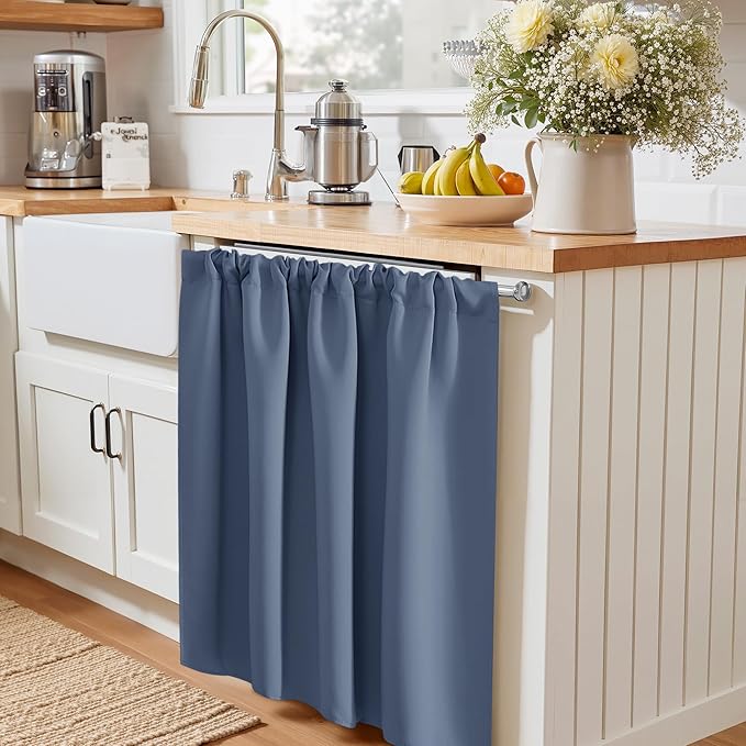 PONY DANCE Blue Haze Short Window Curtains for Kitchen 24 inch Long, 2 Panels Set Half Window Drapes for Bedroom Basement, Blackout Small Curtains for Travel Trailers, Width 29 x Length 24 inches