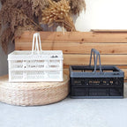 crates for storage,plastic baskets for organizing,collapsible shopping basket,foldable crate with Handles,collapsible storage crate,car basket,for Kitchen,Bathroom,Medicine (White, S)