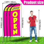 Buryeah 3 Sets Now Open Feather Flag Pole Kit for Business Advertising 7 ft Open Flag Banner Sign with Pole Kit Ground Stake and Portable Bag for Outside Ground(Rose Red)