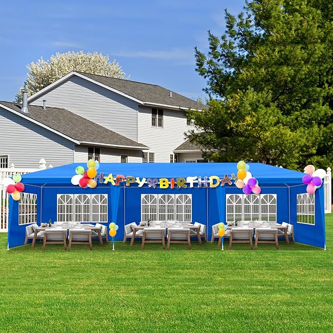 10x30 FT Party Tent, Outdoor Wedding Tents for Parties, Canopy Event Tent with 8 Removable Sidewalls, Waterproof Gazebo Shelter for Birthday Parties, Weddings, BBQs & Events (10X30FT-8Sides Blue)