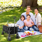 Collapsible Foldable Extended Wagon, Weight Capacity 440 LBS, Heavy Duty Large Wheeled Utility Cart, Folding Grocery Shopping Cart for Camping, Grocery, Garden - Large Capacity Portable Outdoor Cart