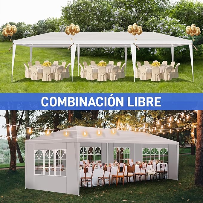 10x30 FT Party Tent, Outdoor Wedding Tents for Parties, Canopy Event Tent with 5 Removable Sidewalls, Waterproof Gazebo Shelter for Birthday Parties, Weddings, BBQs & Events (10X30FT-5Sides White)